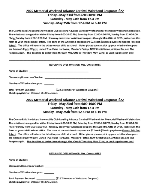 Memorial Weekend Carnival Wristbands