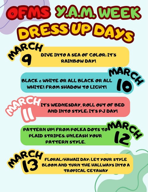 Image with YAM week dressup days March 9-13