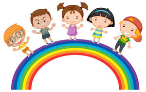 Kids on rainbow